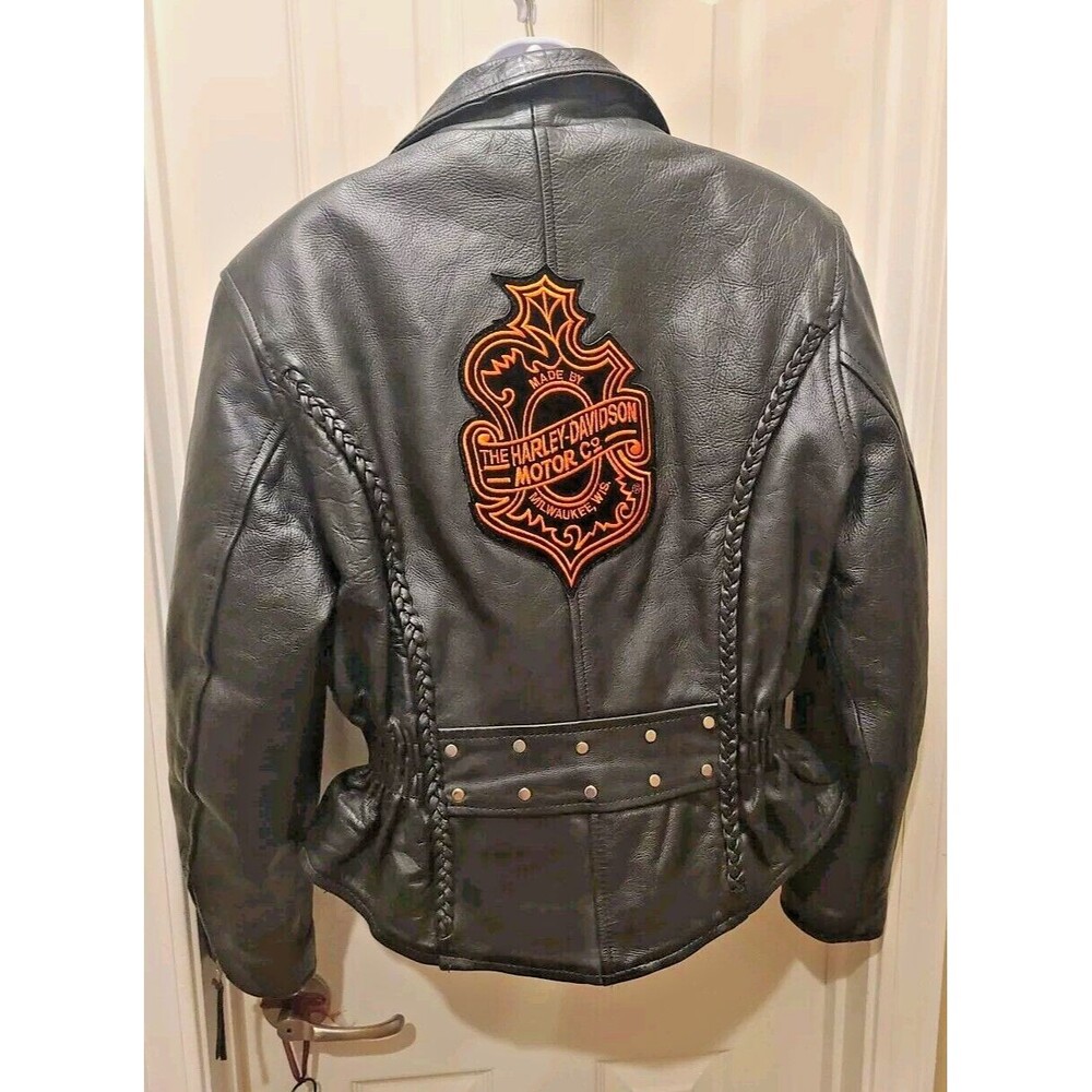 Hudson Womens Leather Motorcycle Jacket Cafe Racer Harley Davidson Patch Sz L